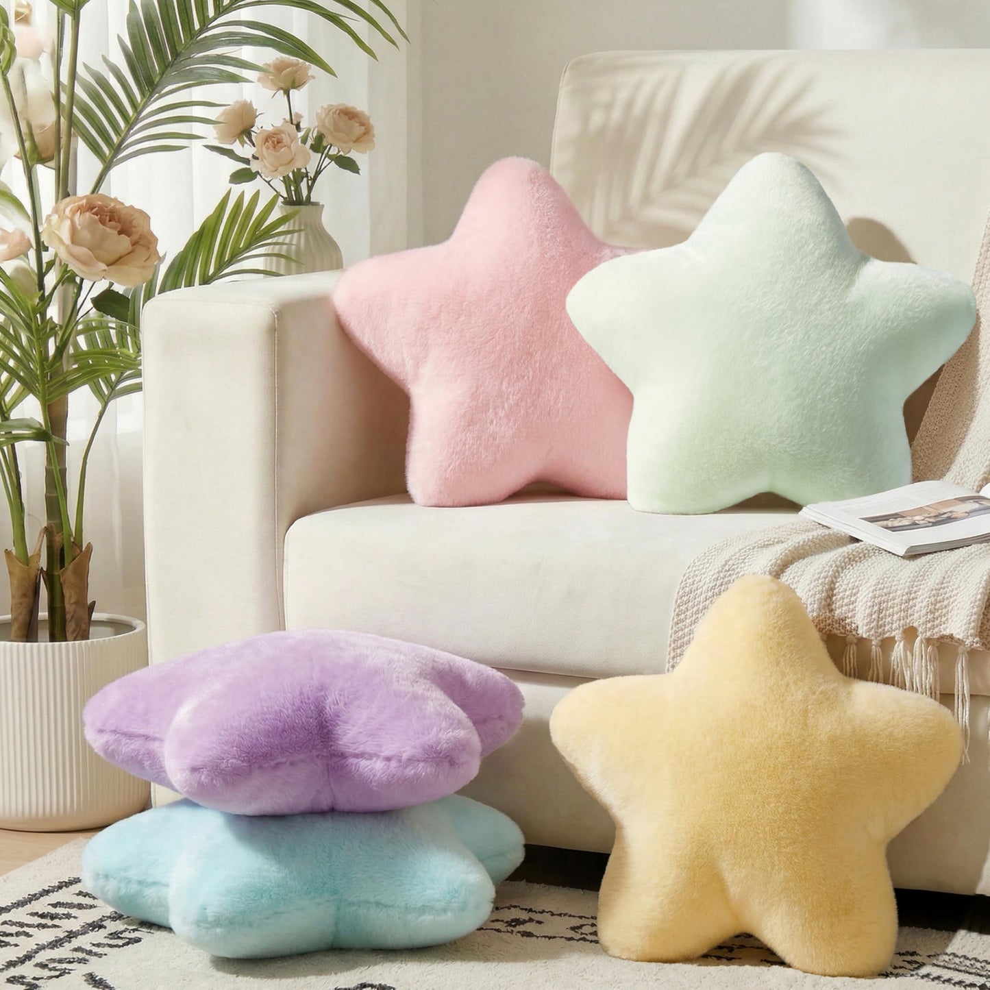 Nmkopzy 15.4 Inch Star Shaped Pillow Cute Green Decorative Throw Pillows for Couch Bed Sofa, Aesthetic Soft Floor Cushions for Living Room Bedroom Decor (Light Green, 15.4" x 15.4")