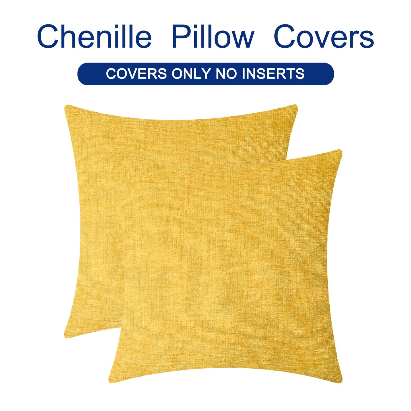 CaliTime Throw Pillow Covers Decorative 22 X 22 Inches Pack of 2 Cozy Chenille Cushion Cases for Couch Sofa Bed Living Room Home Mustard Yellow
