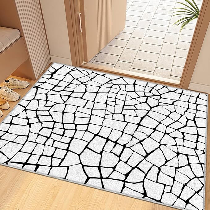 Black and White Area Rug, Abstract Rug, Contemporary Minimalist Rugs, Geometric Cracks Area Rugs, Modern Geometric Carpet for Living Room, Washable Non Slip Home Decor Mat 6x9