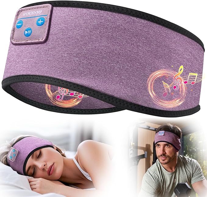 Voerou Sleeping Headphones Wireless Bluetooth 5.4 Headband, Sleep Music Earbuds Earphones with Ultra-Thin HD Stereo Speakers for Sleep Yoga Travel Workout, Unique Christmas Tech Gifts for Men Women