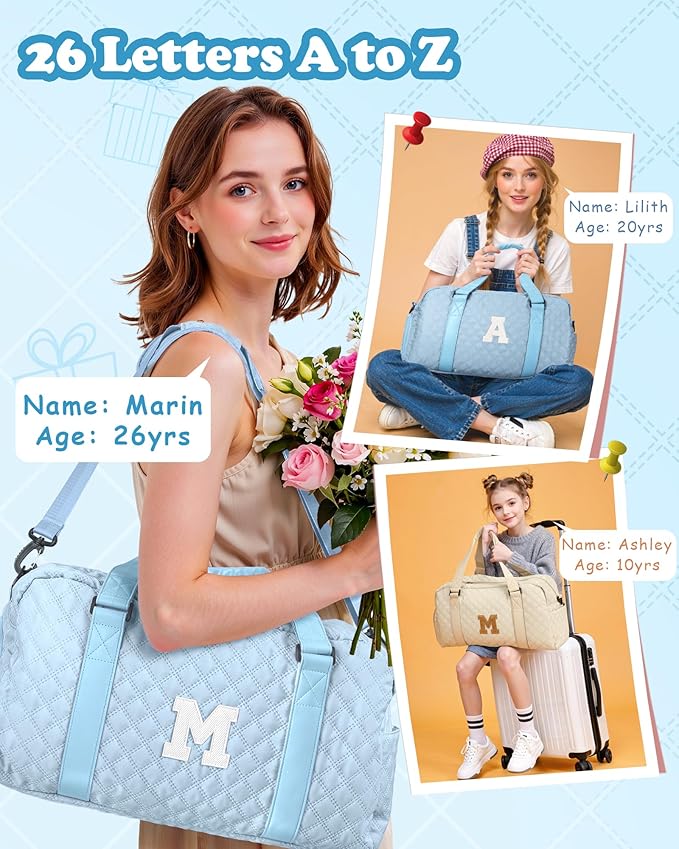 Elilier Initial Gym Bag for Girls, Graduation Gift Ideas, Personalized Weekender Bag, Monogram Overnight bag for teens
