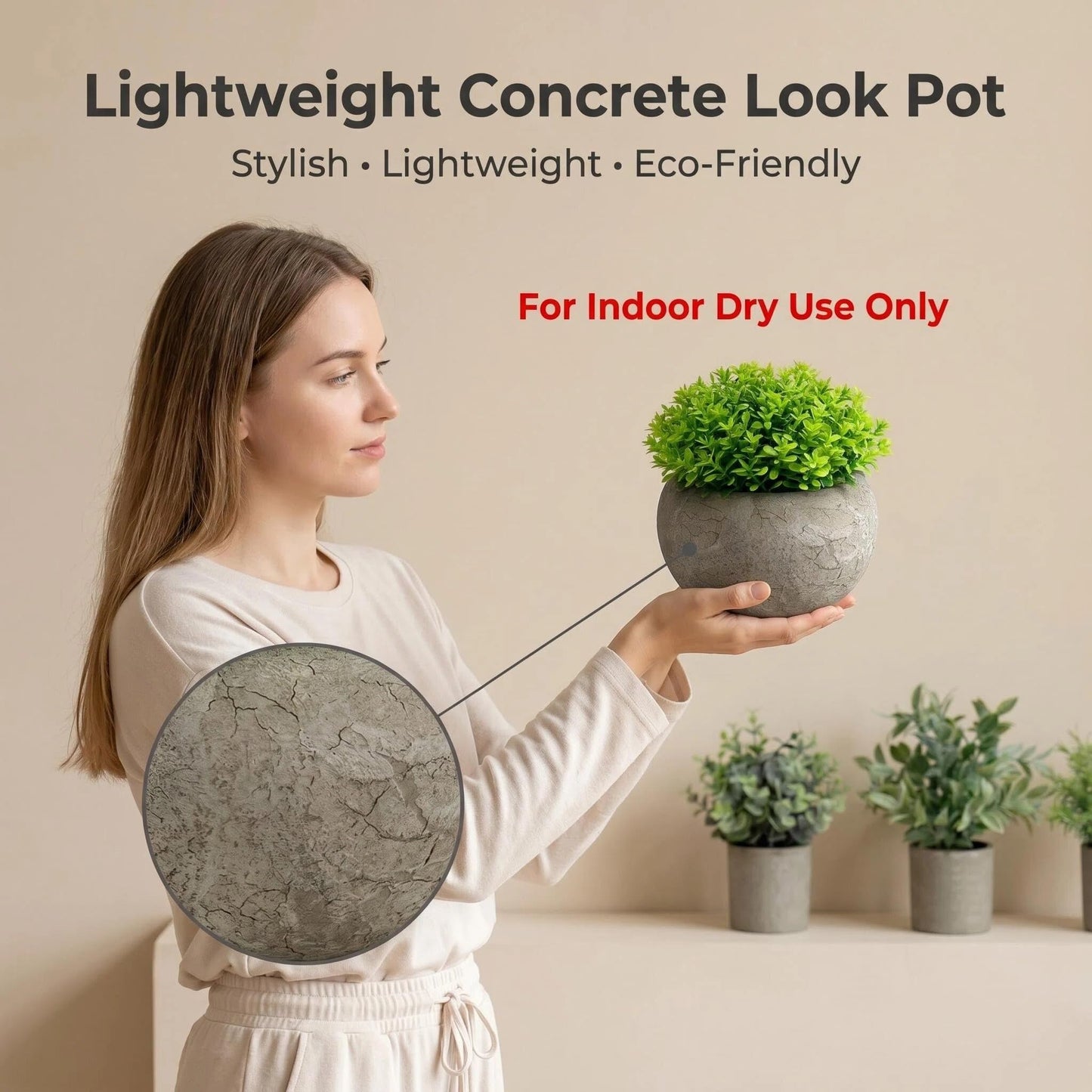AUUGUU Artificial Potted Plants Faux Greenery in Cement Pots for Shelf, Bookshelf, Office or Home Decor, Small Decorative Fake Plants for Modern Indoor Display