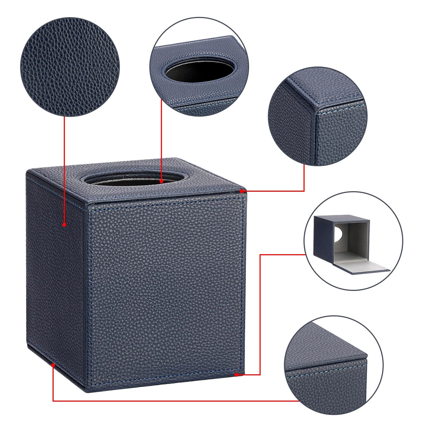Sumnacon Tissue Box Cover Square Tissue Box Stylish PU Tissue Box Holder with Magnetic Bottom,Leather Cube Tissue Cover for Living Room Bathroom Bedroom Table Desk Home Office Car, Navy Blue