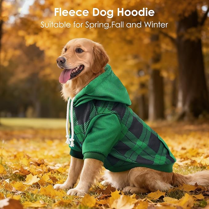 BAOBICUTE Dog Basic Hoodie Soft Dog Clothes Cold Weather Sweaters for Medium Large Dogs Cozy Fabric Warm Sweatshirt with Leash Hole (Green Plaid, M (Back: 16.54",Chest: 22.05", Neck: 16.54"))
