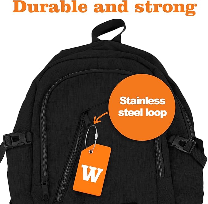 Gostwo 2 Pack Silicone Luggage Tags for Suitcases, 26 Initial Letter Baggage Labels Handbag School Bag Suitcase Instrument Tag with Stainless Steel Loop(Orange)(Letter W)