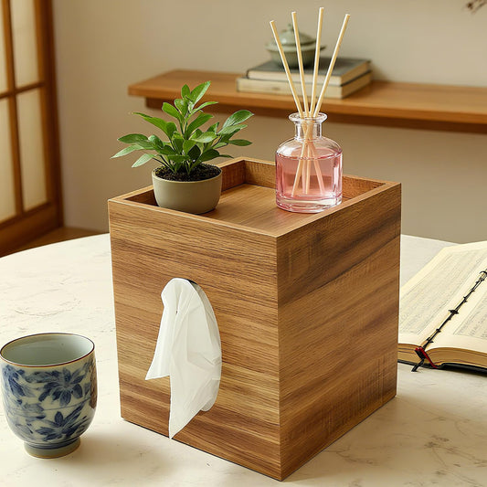 Acacia Wooden Tissue Box Cover, Square Tissue Box Cover with Storage Tray, Decorative Tissues Boxes Covers, Modern Farmhouse Decor Tissues Holder for Bathroom, Bedroom, Dinner Table,Office,Kitchen