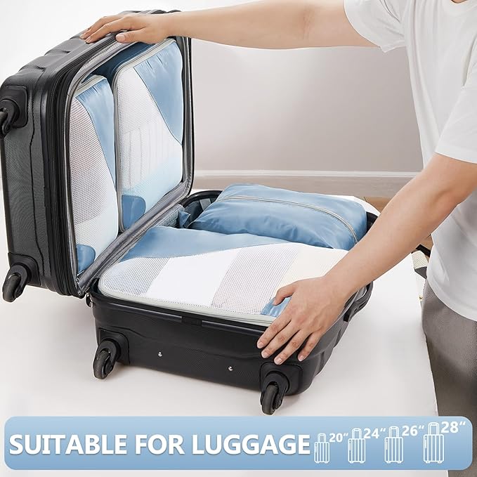 8 Set Packing Cubes for Travel, Anti-Tearing Suitcase Organizer for Luggage with Shoe & Hook Toiletry Bag,Gifts for Women Mom,OlarHike Vacation Essentials & Accessories for Cruise Ship,Starlight Bluen