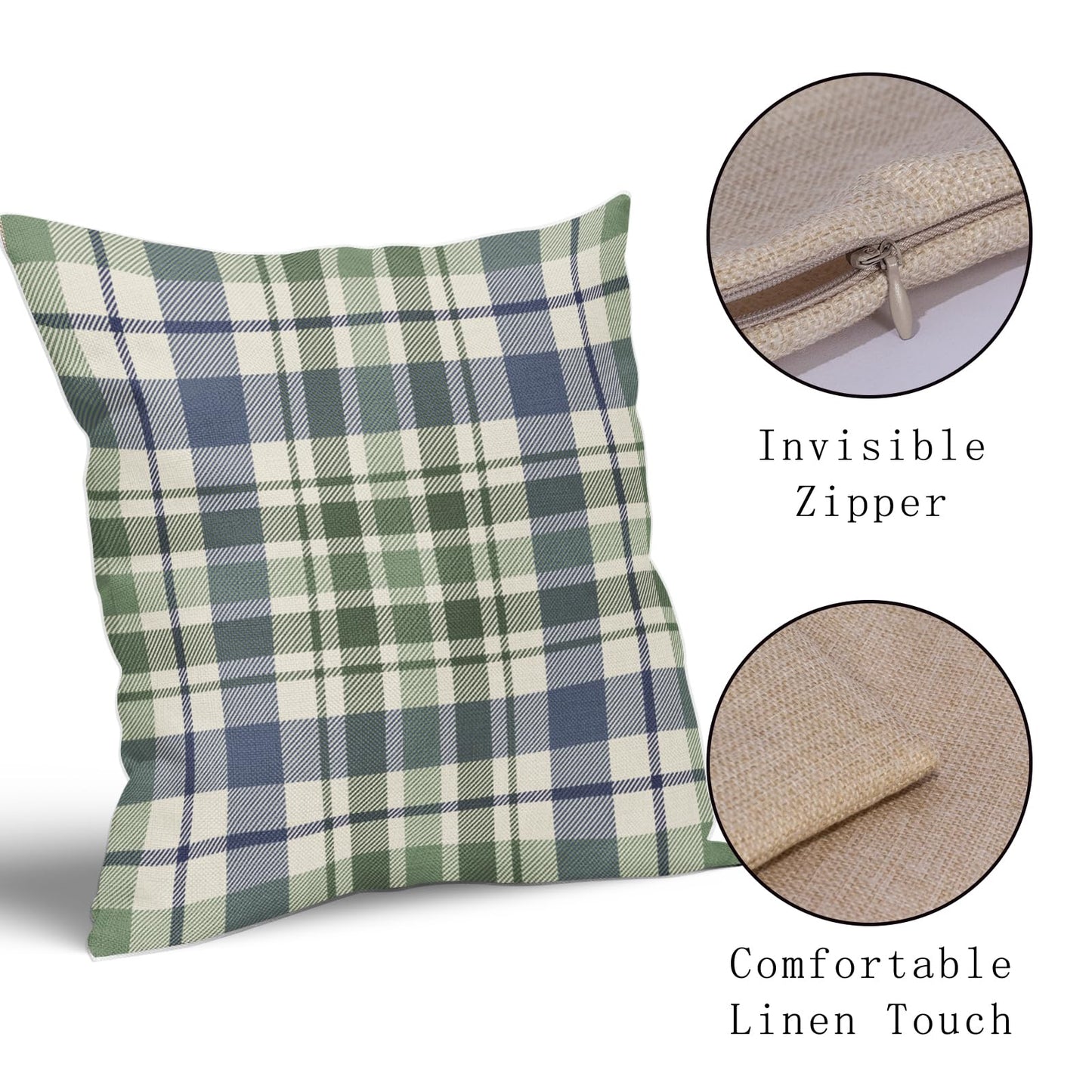 Aytipun Blue Sage Green Spring Plaid Pillow Covers 18x18 Set of 2 Seasonal Tartan Buffalo Plaid Holiday Print Decorative Outdoor Pillowcases Farmhouse Summer Throw Cushion Case Couch Sofa Bed Decor