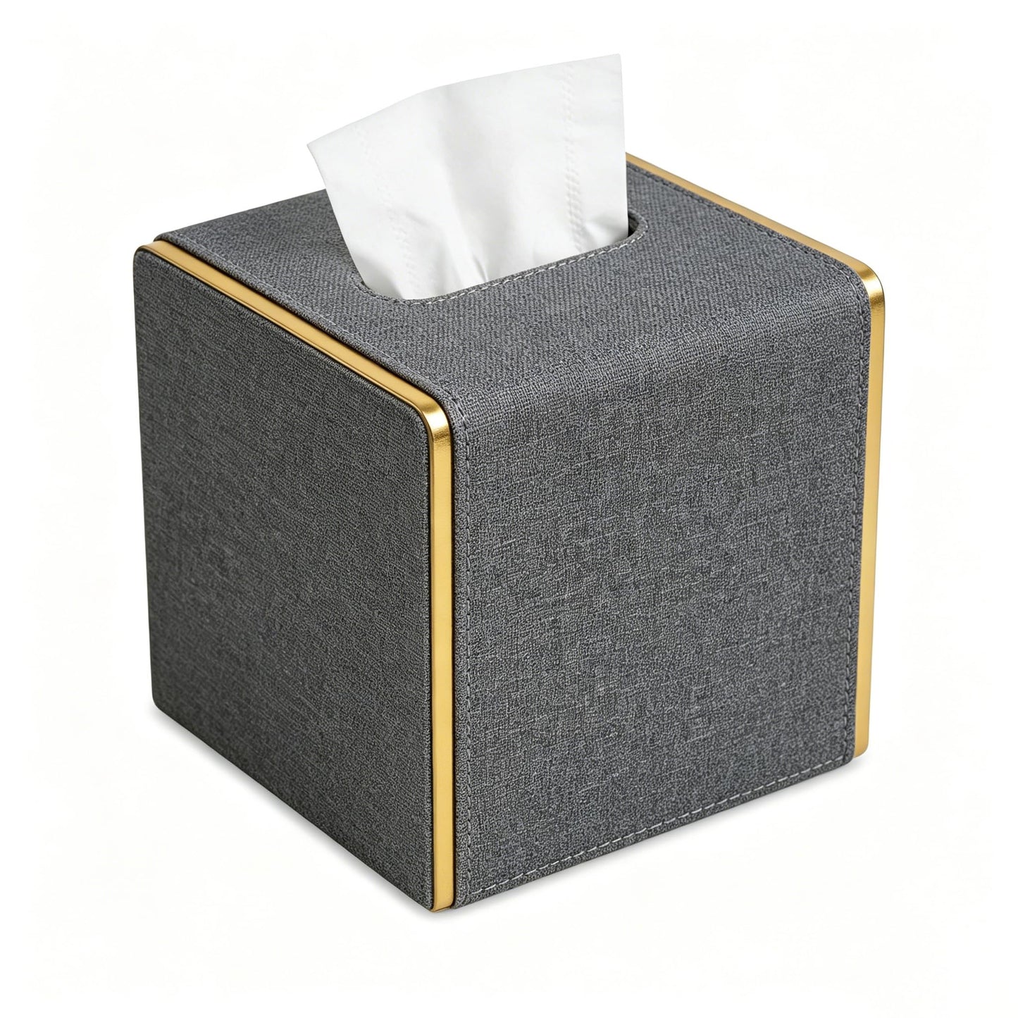 Xonusin PU Leather Square Tissue Box Cover, Linen Tissue Box Holder with Magnetic Closure, Decorative Modern Cube Tissue Box for Bathroom Vanity Countertop Bedroom Office Desk (Gray)