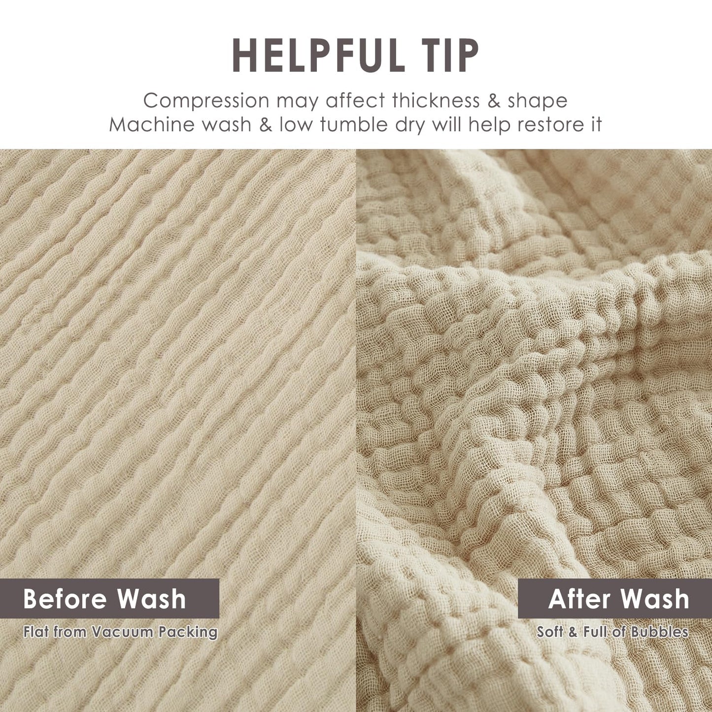 EMME Cotton Throw Blanket Large 4-Layer Gifts for Women 100% Muslin for Couch Breathable Gauze All Season Beige Soft and Lightweight Pre-Washed