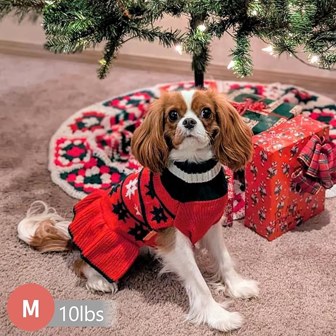 KYEESE Dog Christmas Sweater Warm Dog Sweater for Small Dogs with Leash Hole Cute Dogs Clothes Pet Coats Pet Sweaters Dress for Girl with Snowflake, Girl Red, Medium