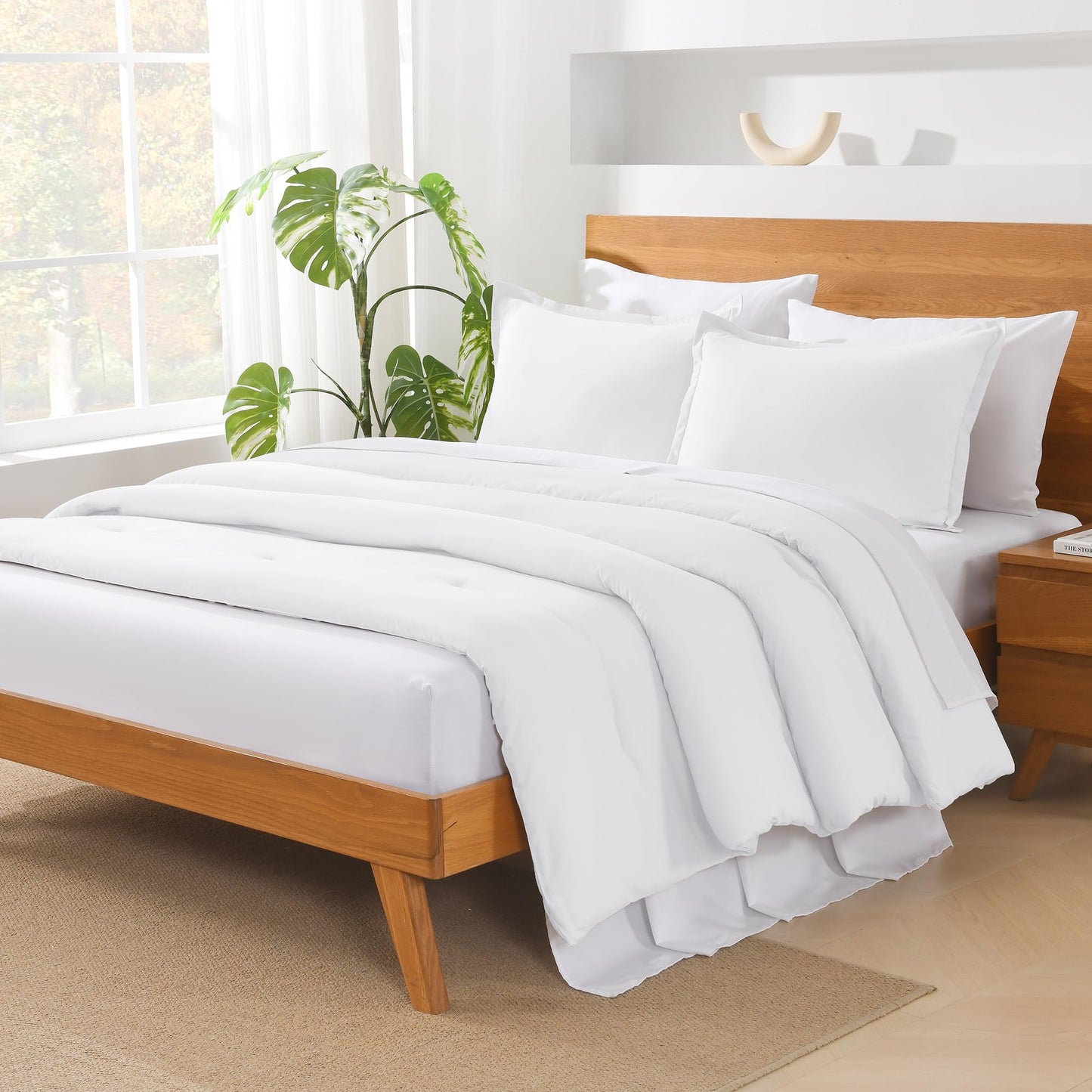 Andency White Comforter Queen - 7 Pieces Bed in a Bag Queen Bedding Comforter Sets, Summer Solid Soft Lightweight Comforter with Fitted Sheets, Flat Sheets, Pillowcases & Shams