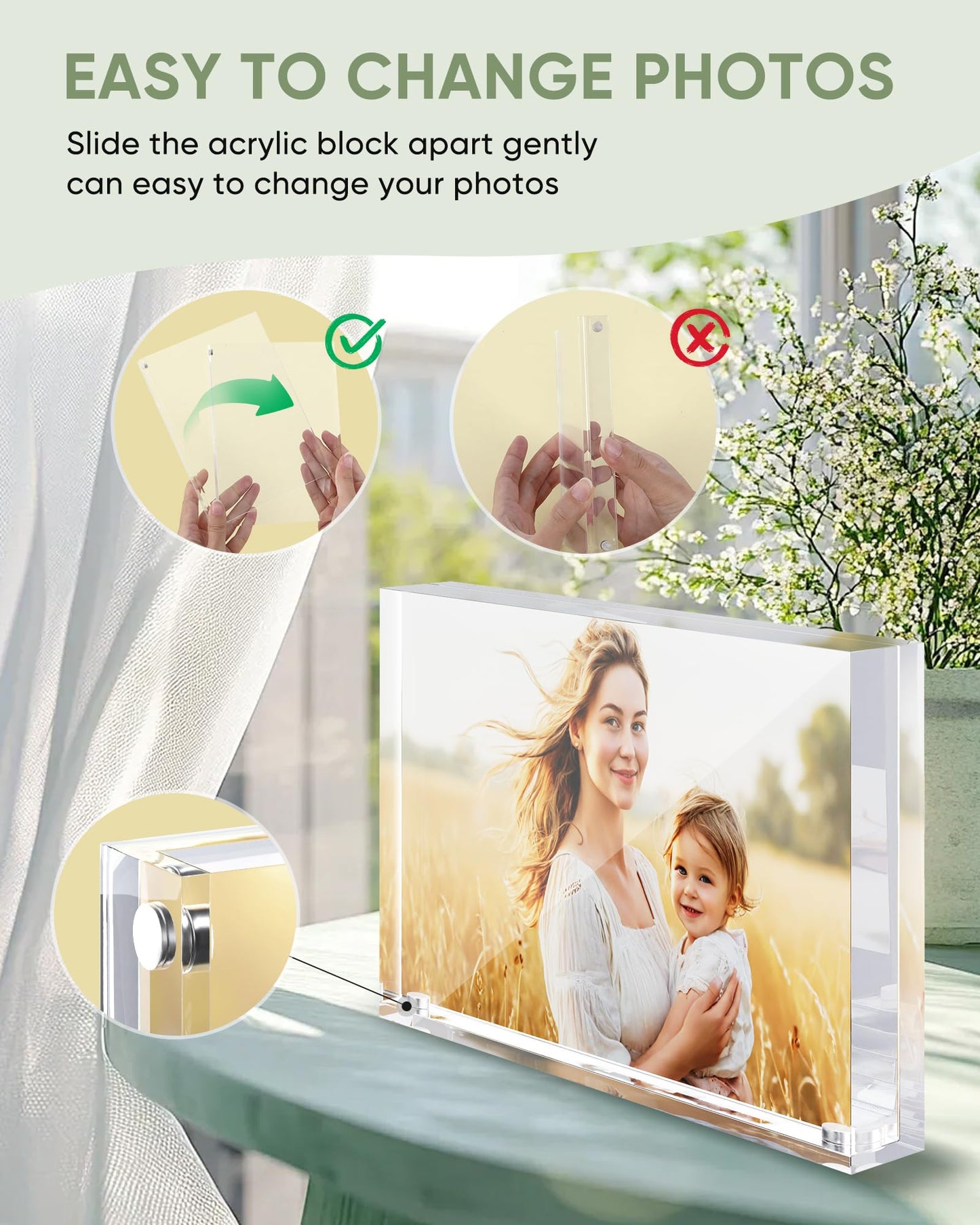 Z-STRALINK 5x7 Acrylic Picture Frames 3 Pack, Clear Magnetic Picture Frames 5x7, Double Sided Photo Frameless Free Standing Tabletop Display for Home & Office Decor