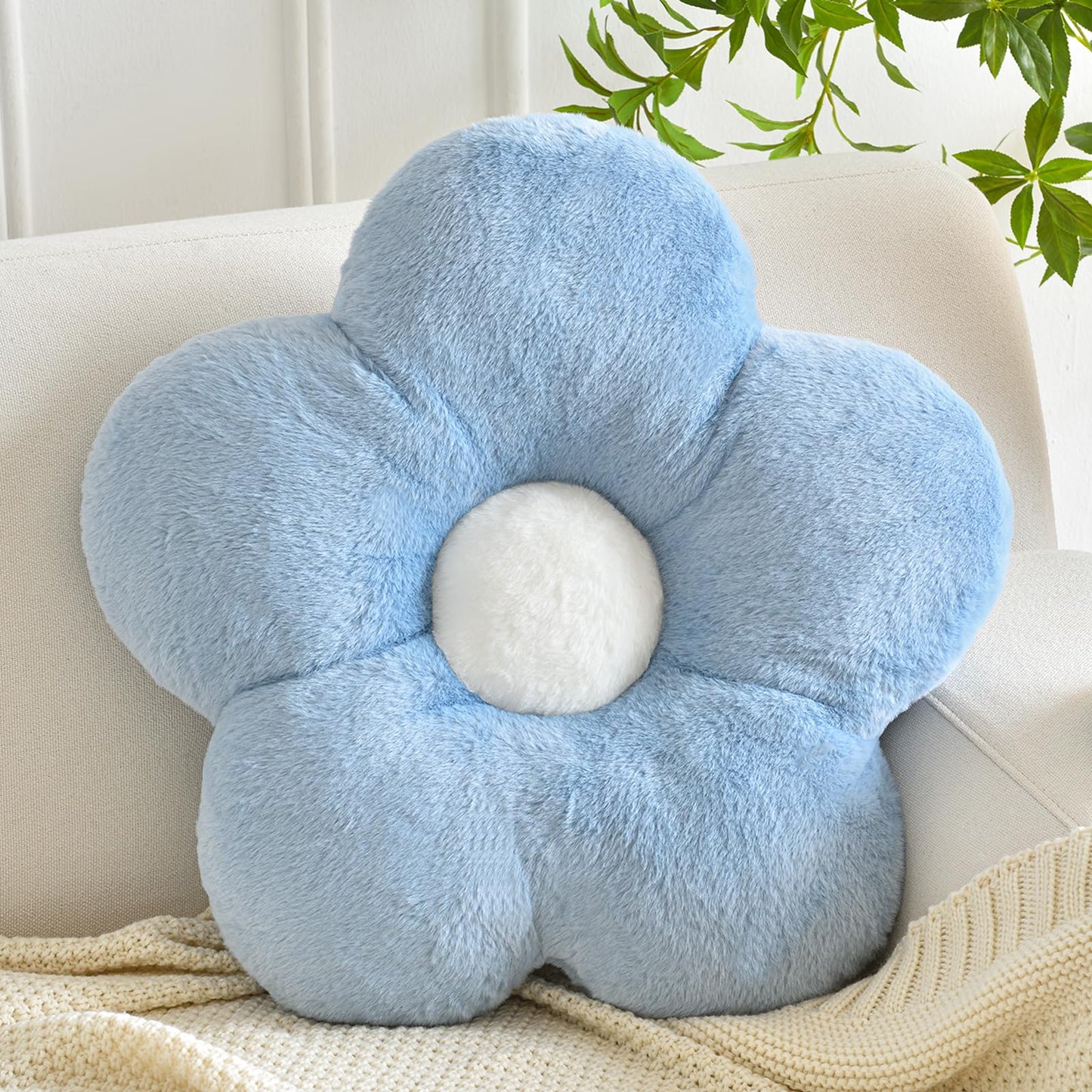 ZCNYCLAM Flower Pillows, Soft Flower Shaped Pillow with Home Decorative for Couch Chair Bed,Flower Floor Throw Pillows for Adults Bedroom Living Room (Grey Blue, 15 Inches)