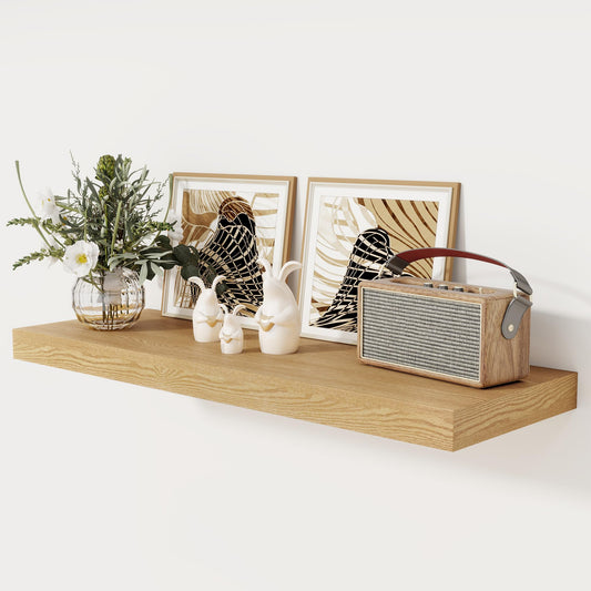 Floating Shelves 36 Inch Long, 12 Inch Deep Floating Shelves for Wall, 36 x 12 Shelves for Wall Storage & Display, 2" Thick Floating Shelf for Bathroom, Living Room, Bedroom, Oak Color, Set of 1
