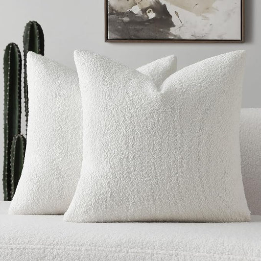 FUTEI Christmas Pack of 2 White Decorative Throw Pillow Covers 20x20 Inch Soft Cozy Solid Boucle Textured Cushion Case,Modern Home Decor for Couch Bed Living Room