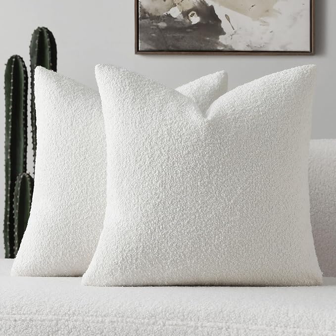 FUTEI Christmas Pack of 2 White Decorative Throw Pillow Covers 22x22 Inch Soft Cozy Solid Boucle Textured Cushion Case,Modern Home Decor for Couch Bed Living Room