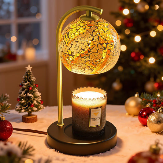 Womens Gifts for Christmas Candle Warmer Lamp, Dimmable Scented Wax Melt Warmer with Timer, Housewarming Gifts for Home Bedroom Decor, Xmas Birthday Gifts for Mom, 2 Bulbs, White+Gold