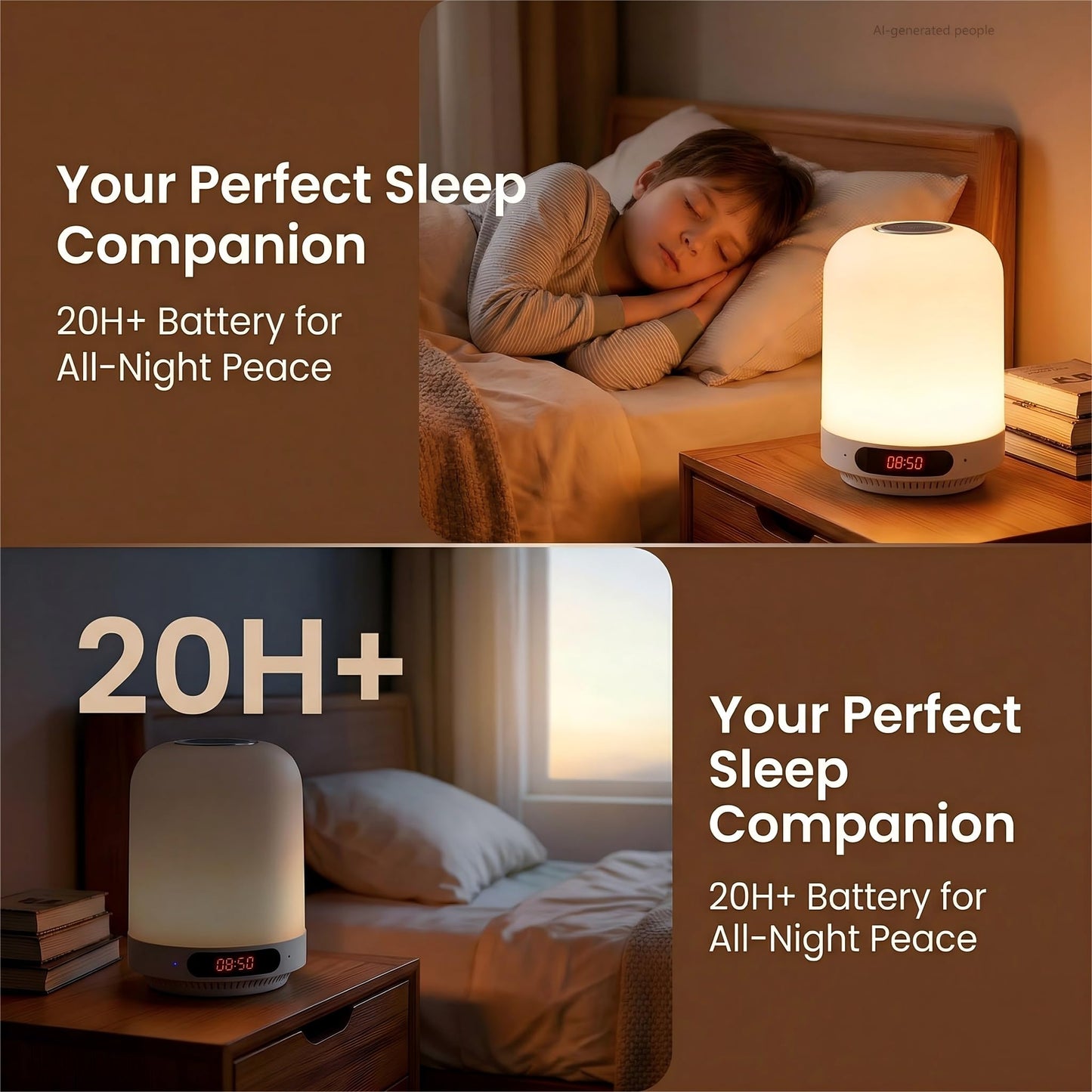 BIESTJP 5-in-1 Bedside Speaker Night Light Bluetooth Alarm Clock with FM Radio,White Noise Machine for Sleeping,Touch Control Lamp with TF Card & APP Control for Bedroom HOM Office