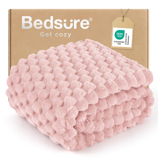 Bedsure Large Throw Blanket for Couch - 350GSM Fluffy Plush Bubble Blanket for Bed Home Room Decor, GentleSoft Cute Fleece Soft Cozy Gifts for Women Girls, Pink, 50x70 Inches