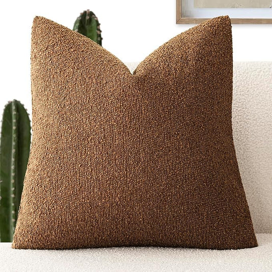 Foindtower Decorative Textured Boucle Throw Pillow Covers Accent Solid Pillow Cases Neutral Soft Cozy Couch Cushion Case for Chair Sofa Bedroom Living Room Home Decor 22x22 Inch,1PC,Hazel Brown