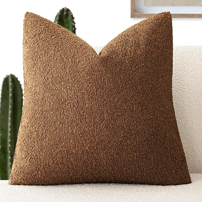 Foindtower Decorative Textured Boucle Throw Pillow Covers Accent Solid Pillow Cases Neutral Soft Cozy Couch Cushion Case for Chair Sofa Bedroom Living Room Home Decor 20x20 Inch,1PC,Hazel Brown