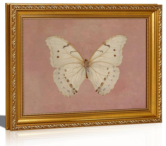 FKRYTYB Elegant Gold Framed Pink Moody Butterfly Wall Art 9x11in