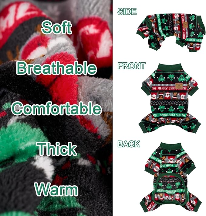 XPUDAC Christmas Dog Pajamas Fleece Dog Sweater Holiday Pet Outfit for Small Medium Dogs Girl Boy Puppy Clothes Onesie, M