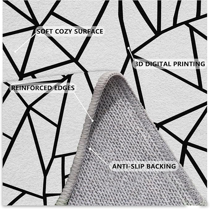 Black and White Rug, Area Rugs 5x7, Modern Abstract White and Black Rug, Geometric Rugs for Living Room Bedroom, Irregular Polygon Carpet Washable Non Slip Home Decor