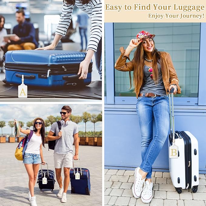 Personalized Initial Luggage Tags for Suitcase TSA Approved, White Leather Cute Luggage Tag with Privacy Cover Name Card, Embroidered Custom Luggage Tags Travel Baggage Tags Gifts for Women Kids(C)