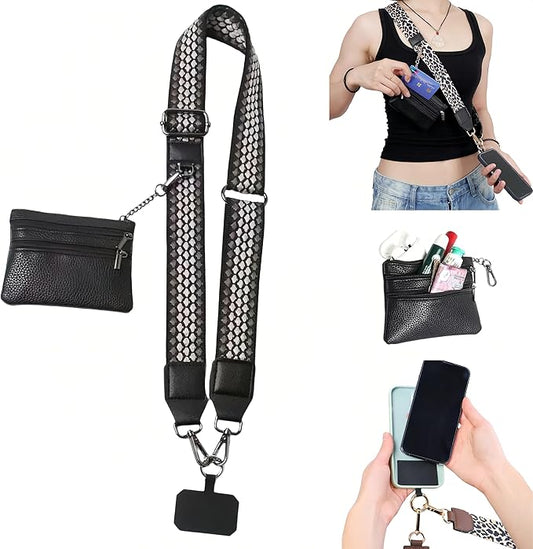 Crossbody Body Phone Holder for Women, New Phone Strap with Zippered Pouch, Adjustable Crossbody Strap (Brown Black)