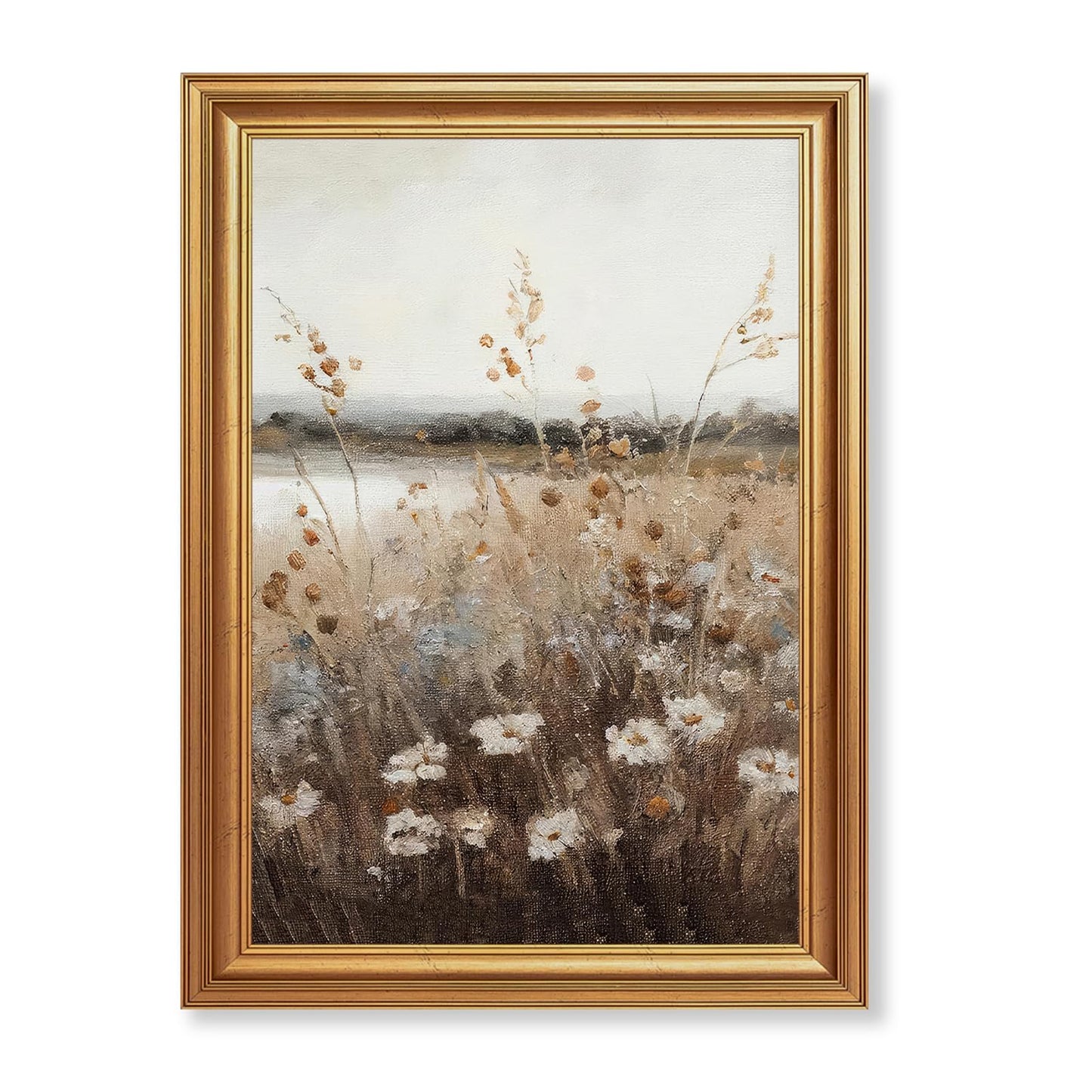 EJPFOGV Vintage Wildflower Meadow Landscape Framed Canvas Wall Art 16x24 in