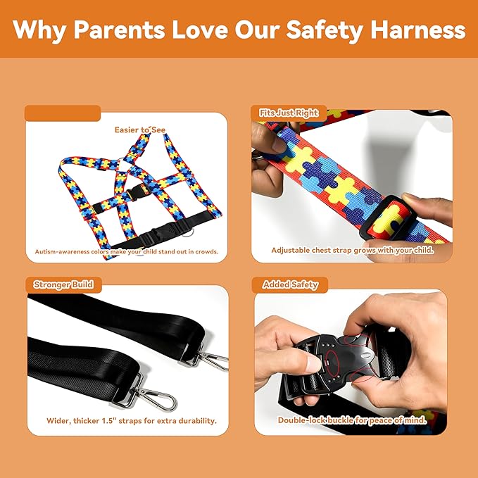 Topdatry Walking Safety Harness for Older Kids 3–12 Years, Adjustable Leash Vest for Special Needs, Autism, ADHD, with Strong Grab Handle for Public and Outdoor Safety