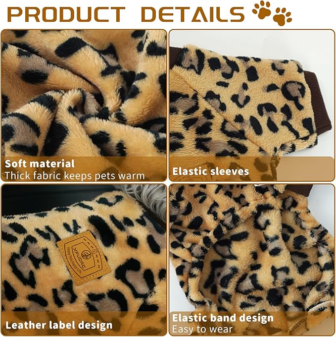 XPUDAC Dog Sweater Leopard Fleece Dog Pajamas for Small Medium Dogs Girl Boy Pet Winter Clothes for Winter Christmas(X-Small)