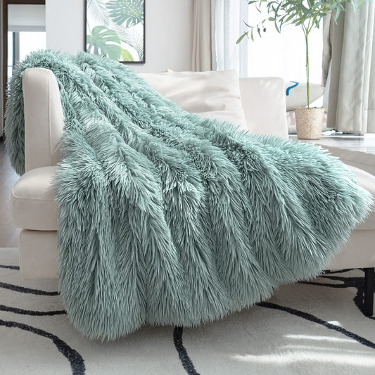 JONIYEAR Decorative 2.8" Long Hair Soft Fuzzy Faux Fur Throw Blanket 50" x 60",Luxury Reversible Fluffy Blankets for Couch Sofa Chair,Lightweight Accent Cozy Plush Thick Warm Shaggy Furry Blanket,Aqua