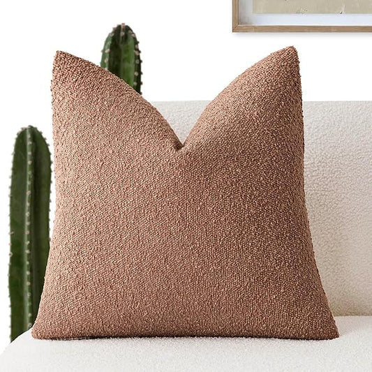 Foindtower Decorative Textured Boucle Throw Pillow Covers Accent Solid Pillow Cases Neutral Soft Cozy Couch Cushion Case for Chair Sofa Bedroom Living Room Home Decor 22x22 Inch,1PC,Dusty Orange Hazel