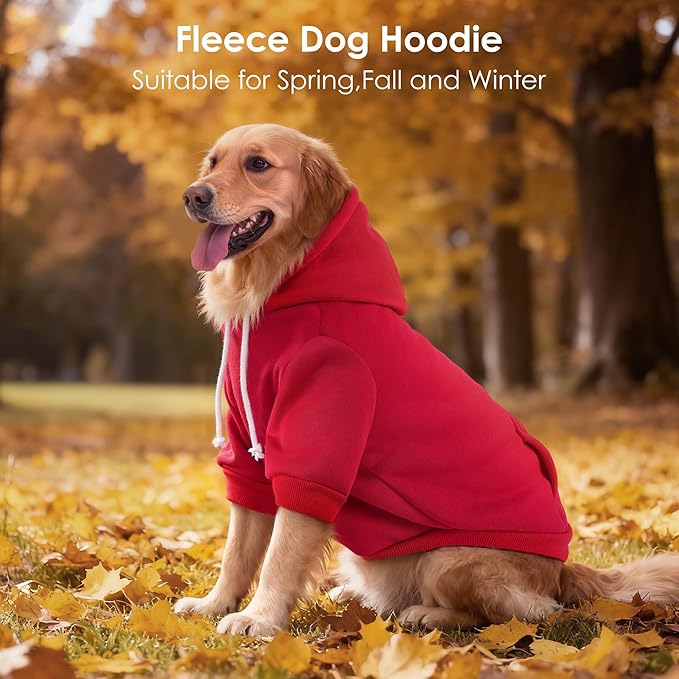 BAOBICUTE Dog Basic Hoodie Soft Dog Clothes Cold Weather Sweaters for Medium Large Dogs Cozy Fabric Warm Sweatshirt with Leash Hole (Red, XS (Back: 10.24",Chest: 14.96", Neck: 11.42"))