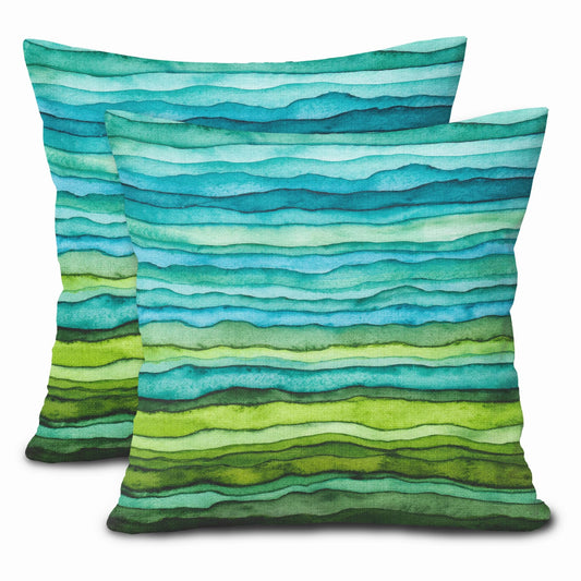 aportt Teal Blue Green Pillow Covers 18X18 Inch Watercolor Aqua Waves Brush Pillow Cases Abstract Striped Sea Splash Throw Pillows Set of 2 Home Decor for Living Room Bedroom Couch Bed Sofa Outdoor