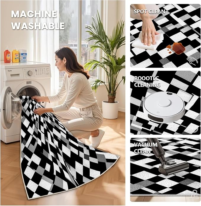 Black White and Grey Rug - Geometric Area Rug, Area Rugs 6x8, Modern Abstract Rugs, Irregular Block Splicing Carpet Washable Non Slip Home Decor Carpet for Living Room