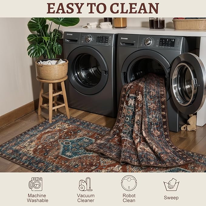Tangsoo Oriental 2x3 Washable Rugs for Entryway Vintage Non Slip Small Area Rug, Indoor Front Door Rug, Print Door Mat Indoor Entrance Soft Low Pile Throw Rug for Entry Kitchen Bedroom Bathroom
