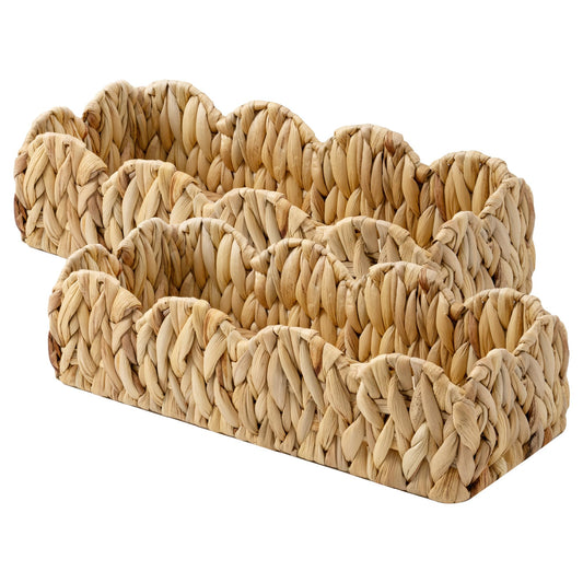 StorageWorks Water Hyacinth Small Scalloped Baskets for Bathroom Decor, Wicker Toilet Paper Basket for Back of Toilet Basket Tank Topper, Decorative Bathroom Baskets for Organizing and Storage, 2 Pack