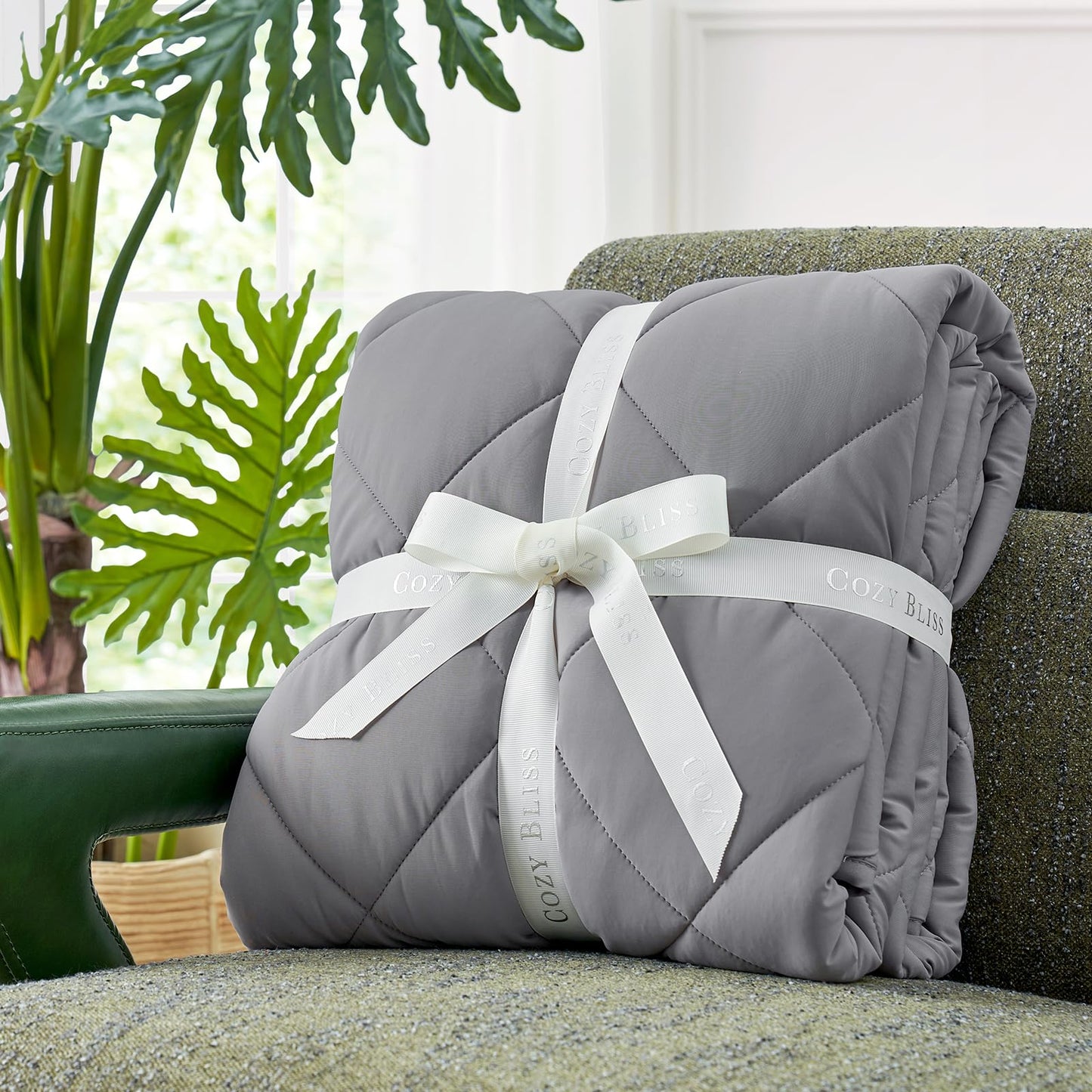 Cozy Bliss Cooling Throw Blanket for Hot Sleepers 50"x70", Q-Max 0.45 Cooling Comfort, Cold Blankets for Night Sweats Sleeping, Ultra-Cool Lightweight Breathable Blanket for Couch Bed, Glacial Grey