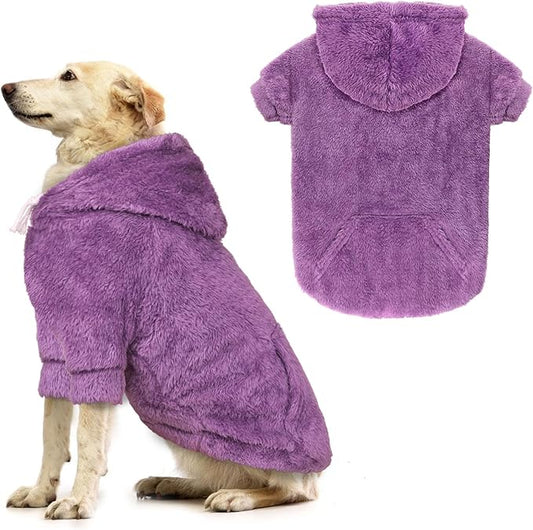 Dog Sweater,Dog Hoodies,Warm Fuzzy Fleece Sweatshirt with Hood & Pocket,Leash Hole,Cozy Cold Weather Pet Clothes Sweater for Small,Medium,and Large Dogs(Purple,XL)