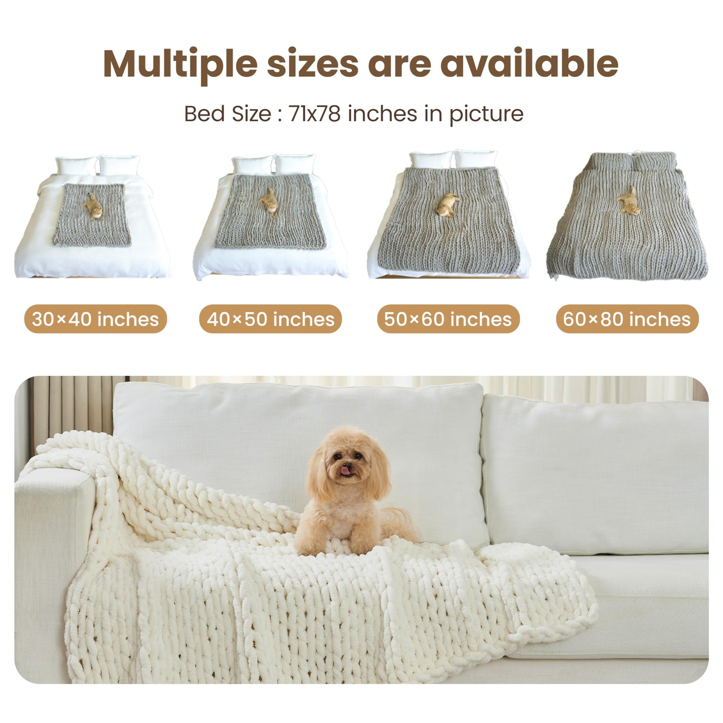 Maetoow Chenille Chunky Knit Blanket Throw （40×50 Inch）, Handmade Warm & Cozy Blanket Couch, Bed, Home Decor, Soft Breathable Fleece Banket,Graduation Gifts, Cream