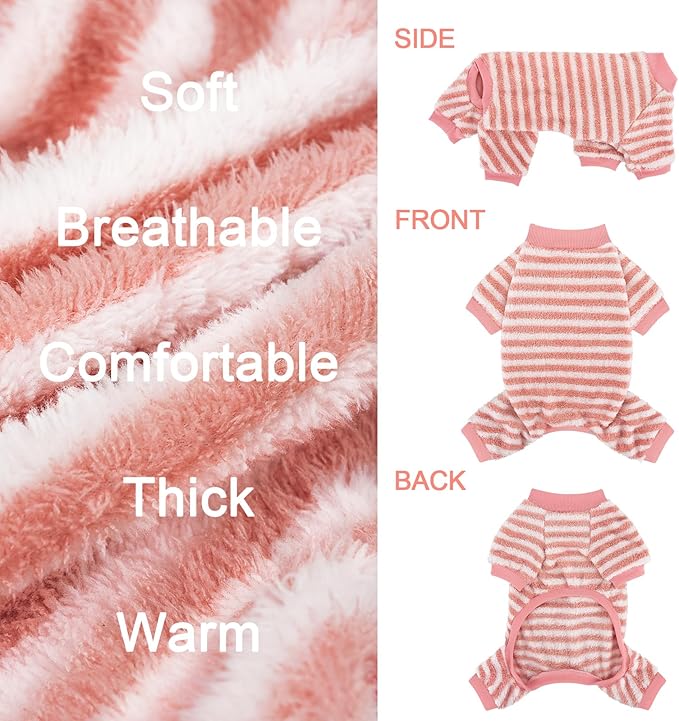XPUDAC Stripe Dog Sweater Fleece Dog Pajamas Winter Pet Clothes for Small Medium Dogs Girl Boy Doggy Apparel for Cold Weather, L
