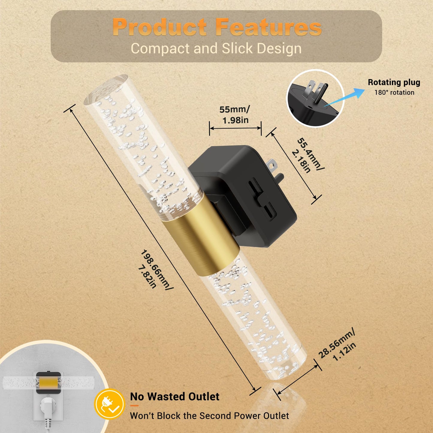 JandCase Night Lights Plug into Wall, 180° Rotating 3000K Soft Light LED NightLights, 0-100LM Adjustable Brightness, Plug in Night Light with Auto Light Sensor,for Bathroom,Hallway,Kitchen, Bedroom
