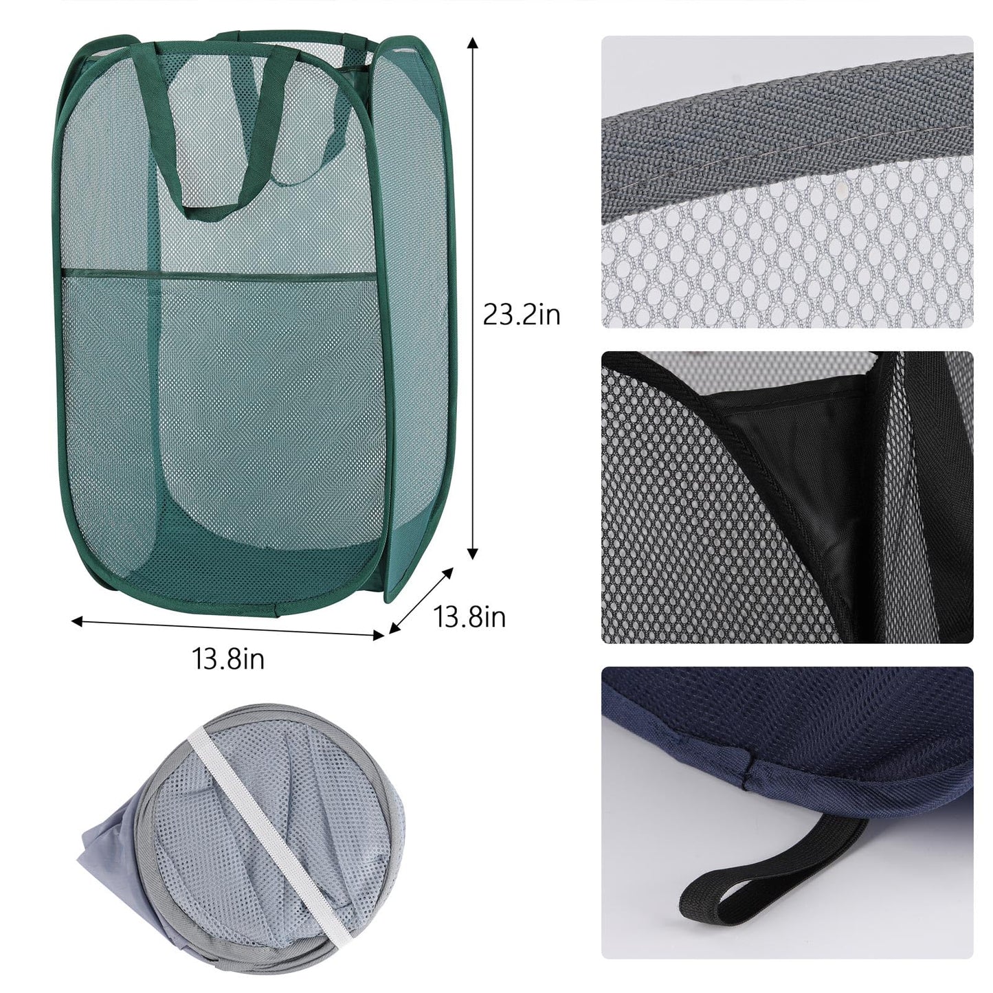 4Pcs Pop Up Laundry Basket Set, Collapsible Pop Up Hamper in 4 Colors, Mesh Laundry Basket for Home, Dorm, Travel & Storage