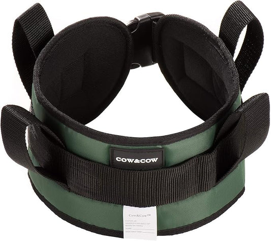 COW&COW Padded Gait Belt with 4 Handles and Quick Release Buckle 5.5 inchs(Green, M/28inches-48inches)