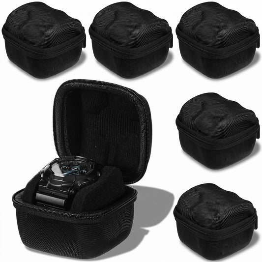 moheaaei 6 Pack Single Hard Watch Travel Case, Black Hard Watch Travel Box Bulk for Men, Portable Organizer with Custom Pillow Fits Wristwatches & Smartwatches up to 55mm, Durable EVA Protection