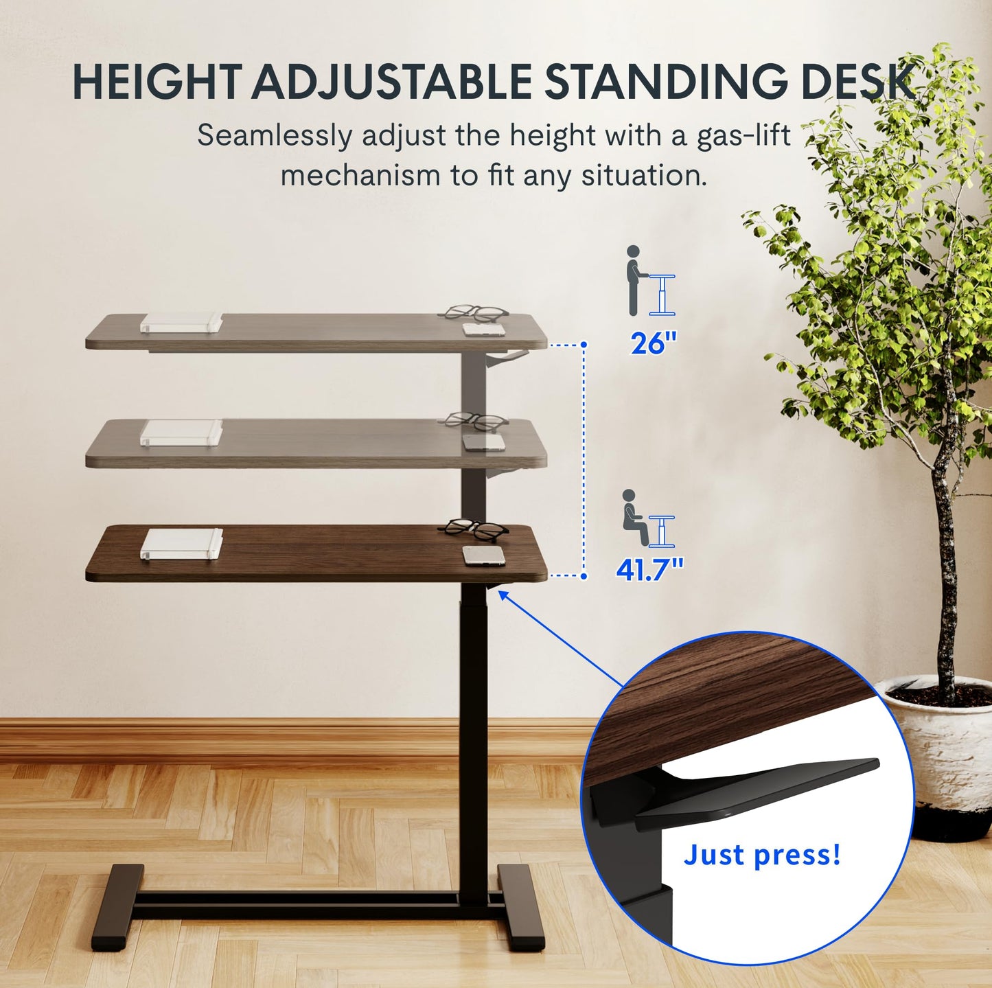 FLEXISPOT Adjustable C Table with Wheels, Mobile Snack Side End Table Sofa Couch Bedside Table Laptop Rolling Cart TV Tray Night Stand for Small Space Side Table(27.6" W x 15.7" D,Rustic Brown)